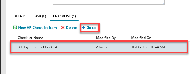 Select your chosen checklist and then select Go to.